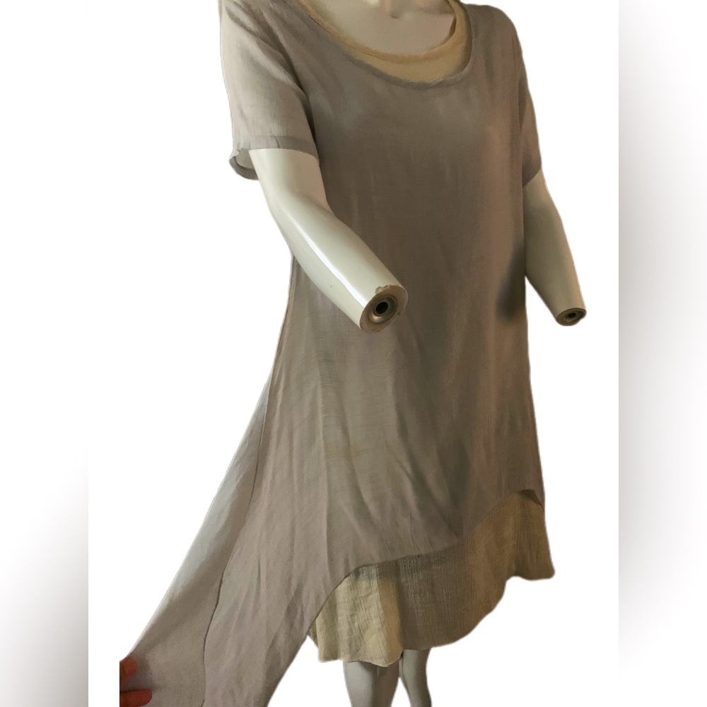 Womens V Neck Short Sleeve Midi Dress Asymmetric Layered Retro Loose Fit Soft .